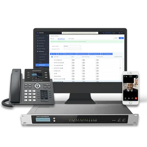 On-premise IP PBX phone system with desk phone, monitor and mobile app